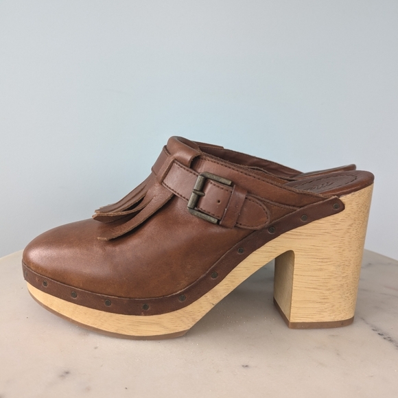 Madewell Kiltie Brown Leather Fringe Clogs - Picture 10 of 12